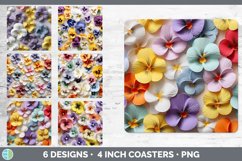 Bundle of six 3D Pansies Square Coaster designs.
