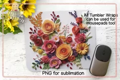 3D Paper Roses - Tumbler Wrap PNG for Sublimation Product Image 2