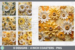 Bundle of six 3D Sunflowers Square Coaster designs.