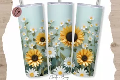 3D Paper Daisy Sunflower Tumbler Wrap PNG Product Image 1