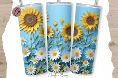 3D Paper Daisy Sunflower Tumbler Wrap PNG Product Image 1