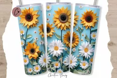 3D Paper Daisy Sunflower Tumbler Wrap PNG Product Image 1