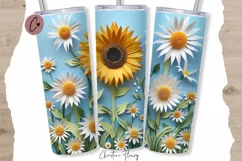 3D Paper Daisy Sunflower Tumbler Wrap PNG Product Image 1