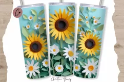 3D Paper Daisy Sunflower Tumbler Wrap PNG Product Image 1