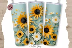 3D Paper Daisy Sunflower Tumbler Wrap PNG Product Image 1