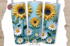 3D Paper Daisy Sunflower Tumbler Wrap PNG Product Image 1