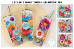 3D Colorful Flowers Tumbler Sublimation PNG Product Image 5