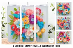 3D Colorful Flowers Tumbler Sublimation PNG Product Image 1
