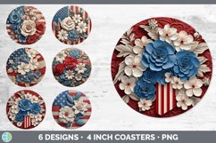 Bundle of six 3D USA Flowers Round Coaster designs.