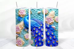3D Peacock 20 oz Skinny Tumbler Wrap Sublimation Design