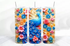 3D Peacock 20 oz Skinny Tumbler Wrap Sublimation Design