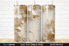 3D Pearl Gold Flower 20/30oz Skinny Tumbler Product Image 1