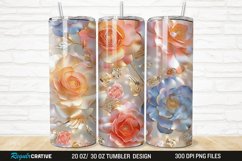 3D Pearl Gold Roses Flowers Botanical 20/30oz Skinny Tumbler Product Image 1