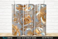 3D Pearl Gold Roses Flowers Botanical 20/30oz Skinny Tumbler Product Image 1