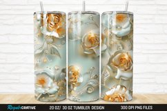 3D Pearl Gold Roses Flowers Botanical 20/30oz Skinny Tumbler Product Image 1