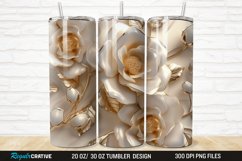 3D Pearl Gold Roses Flowers Botanical 20/30oz Skinny Tumbler Product Image 1