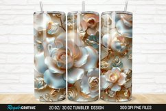 3D Pearl Gold Roses Flowers Botanical 20/30oz Skinny Tumbler Product Image 1
