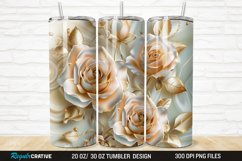 3D Pearl Gold Roses Flowers Botanical 20/30oz Skinny Tumbler Product Image 1