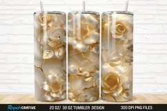 3D Pearl Gold Roses Flowers Botanical 20/30oz Skinny Tumbler Product Image 1