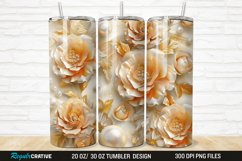 3D Pearl Gold Roses Flowers Botanical 20/30oz Skinny Tumbler Product Image 1