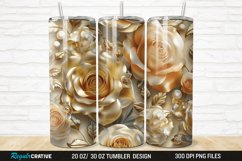 3D Pearl Gold Roses Flowers Botanical 20/30oz Skinny Tumbler Product Image 1