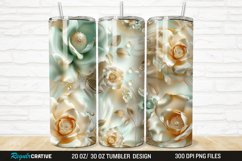 3D Pearl Gold Roses Flowers Botanical 20/30oz Skinny Tumbler Product Image 1