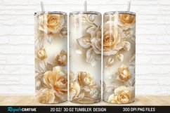 3D Pearl Gold Roses Flowers Botanical 20/30oz Skinny Tumbler Product Image 1