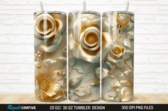 3D Pearl Gold Roses Flowers Botanical 20/30oz Skinny Tumbler Product Image 1