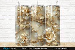 3D Pearl Gold Roses Flowers Botanical 20/30oz Skinny Tumbler Product Image 1