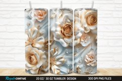 3D Pearl Gold Roses Flowers Botanical 20/30oz Skinny Tumbler Product Image 1