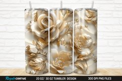 3D Pearl Gold Roses Flowers Botanical 20/30oz Skinny Tumbler Product Image 1