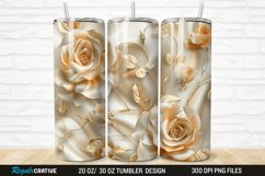 3D Pearl Gold Roses Flowers Botanical 20/30oz Skinny Tumbler Product Image 1
