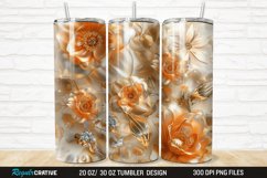 3D Pearl Gold Roses Flowers Botanical 20/30oz Skinny Tumbler Product Image 1