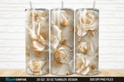 3D Pearl Gold Roses Flowers Botanical 20/30oz Skinny Tumbler Product Image 1