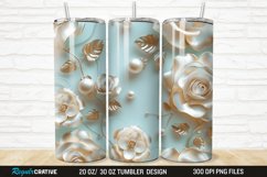 3D Pearl Gold Roses Flowers Botanical 20/30oz Skinny Tumbler Product Image 1