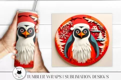 person holding a tumbler with 3d penguin wrap