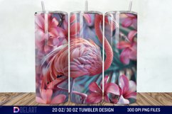 3D Pink Flamingo Flowers Tumbler Wrap Product Image 1