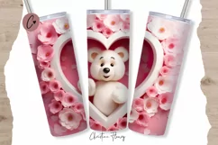 3D Valentine Bear Hole In Wall Tumbler Wrap PNG | Valentine Product Image 1