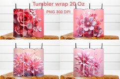 3d pink flower sublimation tumbler wrap 20 Oz, 3d flower tumbler design, 3d flower illustration PNG, 3d flower sublimation PNG.