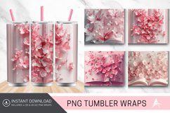 3D Pink Flowers Book Tumbler Wrap Product Image 1