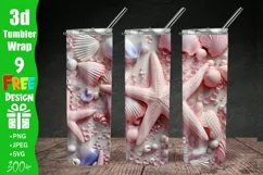 3D Soft Pink Starfish 20 oz Skinny Tumbler Sublimation Design, 3d Tumbler Wrap | 3d Paper Craft Tumbler Wrap PNG | Full Wrap Design | 20oz Tumbler Wraps, 3D Starfish and Seashells 20 oz Skinny Tumbler Sublimation Design, Digital Download PNG, Straight Tum