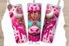 3D Highland Cow Tumbler Wrap Valentines Day PNG | Valentine Product Image 1