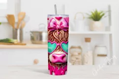 3D Highland Cow Tumbler Wrap Valentines Day PNG | Valentine Product Image 2