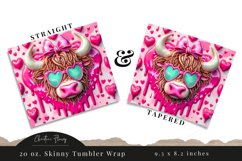 3D Highland Cow Tumbler Wrap Valentines Day PNG | Valentine Product Image 3
