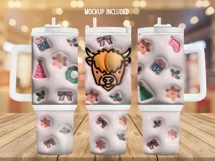3d puffy Christmas Tumbler Wrap, Highland Cow 40 oz tumbler wrap