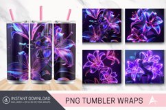 3D Purple Neon Lilies Flowers Tumbler Wrap Product Image 1