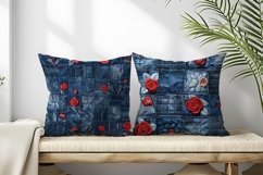 3D Quilted Red Roses on Denim Patchwork Digital Paper Product Image 2