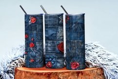 3D Quilted Red Roses on Denim Patchwork Digital Paper Product Image 3