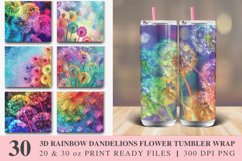 3D Rainbow Dandelions Flower Tumbler Wrap Bundle Product Image 1