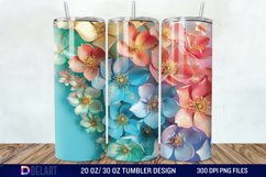 3D Rainbow vibrant glitter Floral Tumbler Wrap Product Image 1